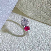 Natural Pigeon Blood Ruby Flower Diamond Ring D0.445ct d0.15ct – 18K Gold